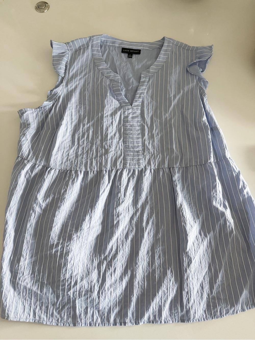 Lane Bryant Light Blue & White Pinstripe Sleeveless Tunic
